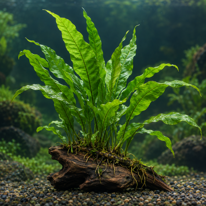 Illustration of lush green Java fern for the aquatic plant collection