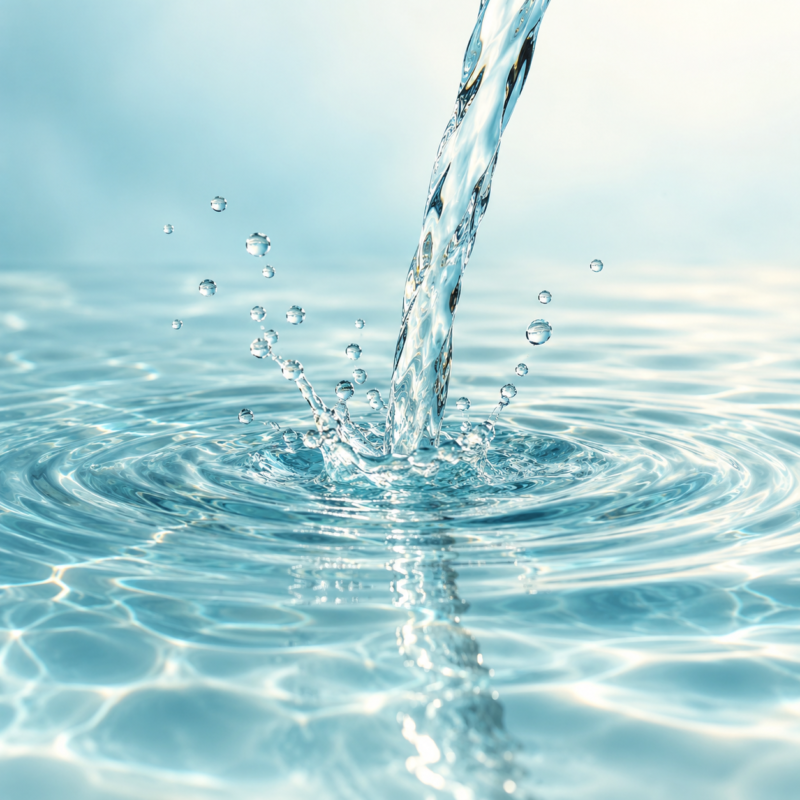AI-generated reference illustration: clear water stream and ripples representing aquarium RO/DI water. Actual stock may vary.